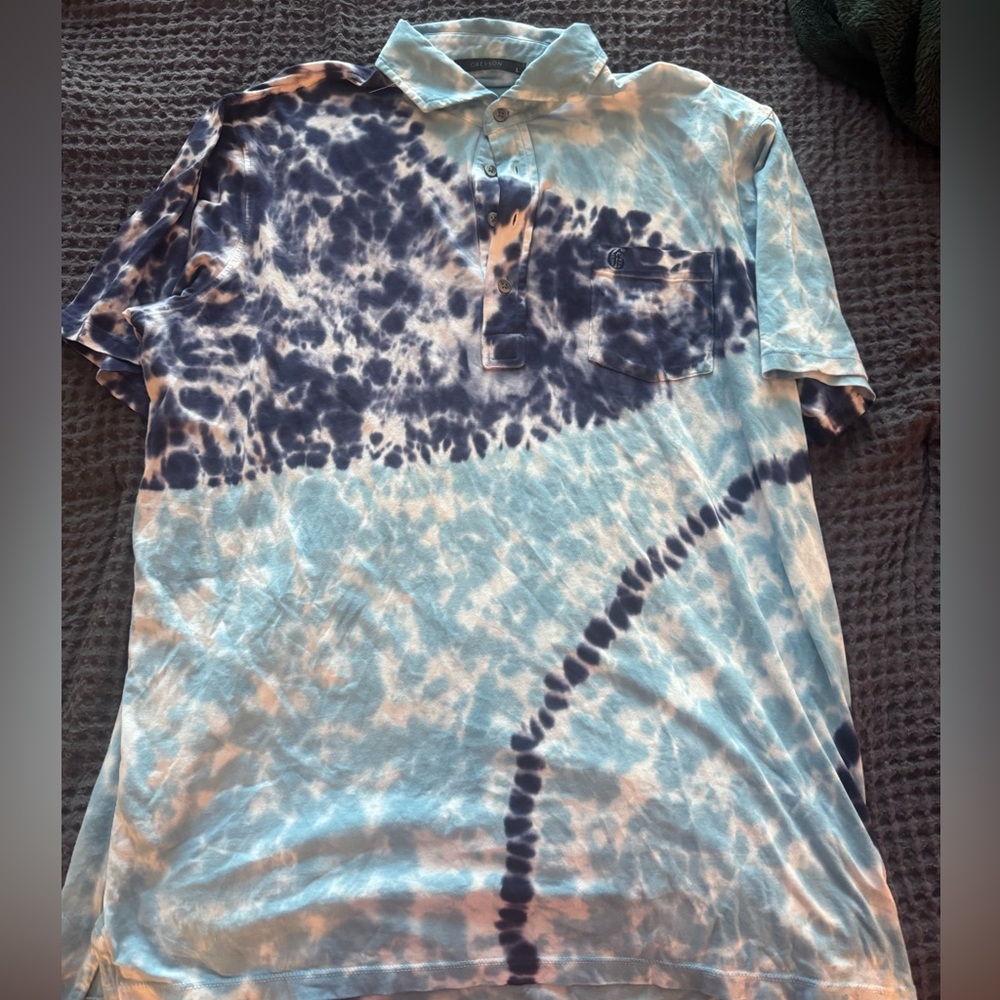 Greyson Navy and Light Blue Tie-Dye Polo Shirt